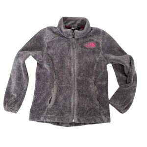 The North Face Kids Gray Fleece Jacket with Pink Logo